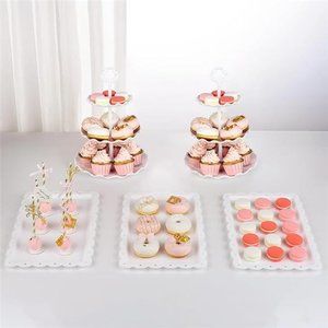 5 Piece Cake Stand Set with 2xLarge 3-Tier Cupcake Stands + 3X Appetizer Trays